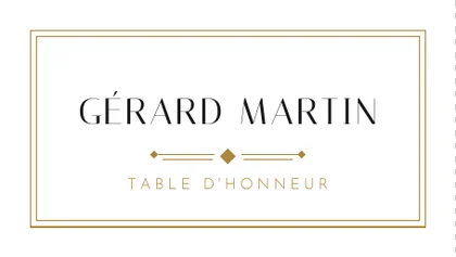 Carton de table au style Art déco, lettres capitales et cadre doré