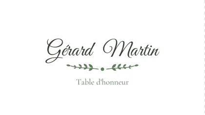 Carton de table au style Champêtre, prénom calligraphié et brins de feuillage