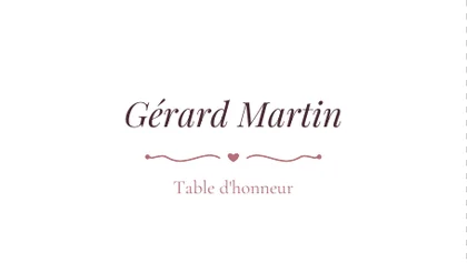 Carton de table au style Romantique, italique et petit cœur